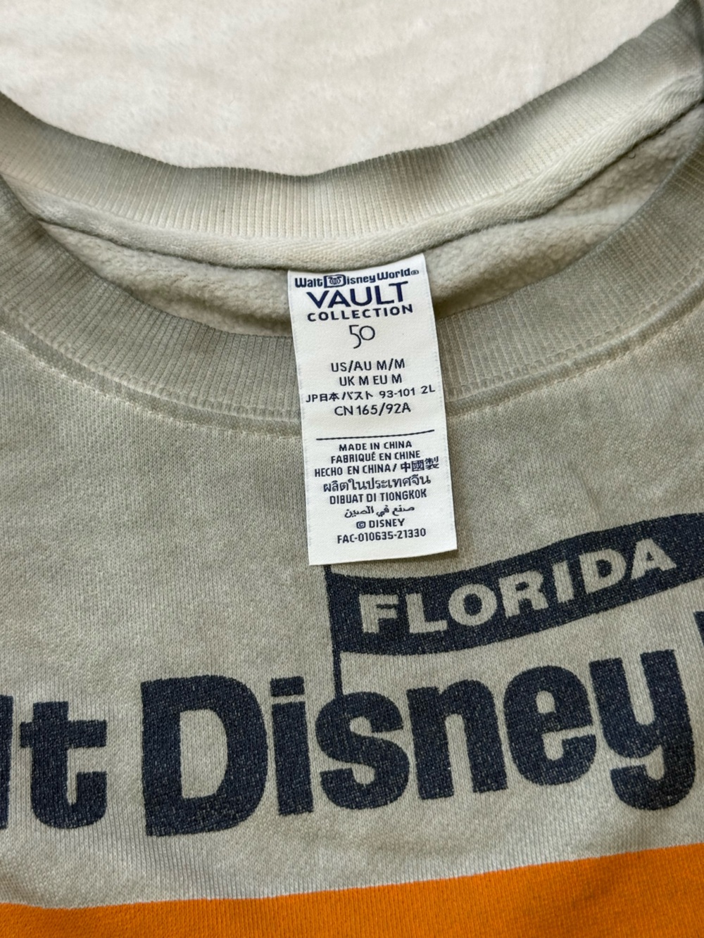 NWT Disney Sweatshirt Medium Grey Orange & Navy Walt Disney World Vintage Look - Picture 9 of 10